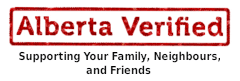 A stamp like logo for the Alberta Verified initiative