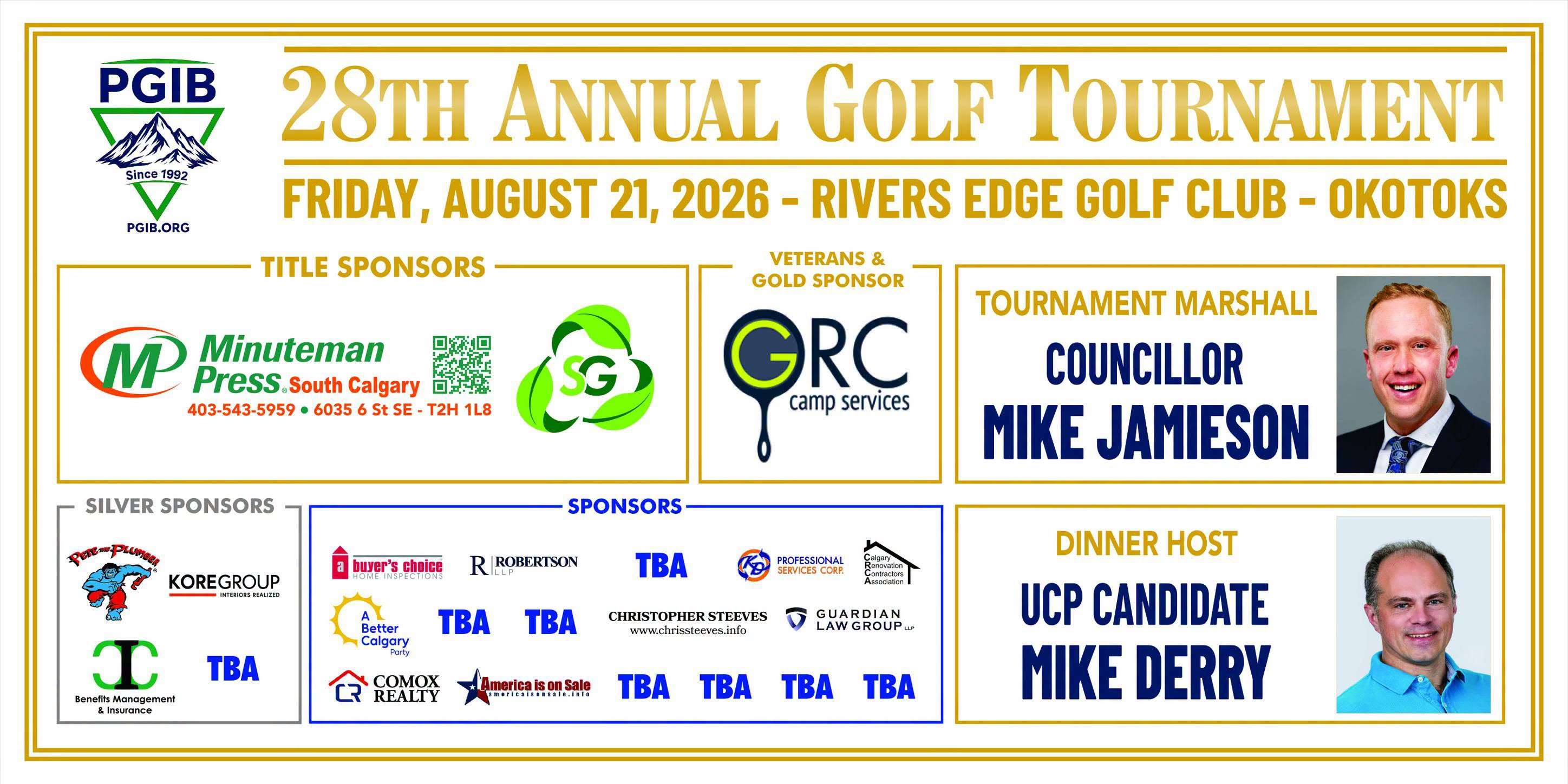 PGIB 28th Charity Golf Tournament Sponsors Banner 2026