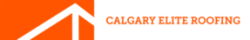 A logo for the company Calgary Elite Roofing. Consists of a orange rectangle with some white lines through it in the shape of a roof next to orange wording with the name of the company